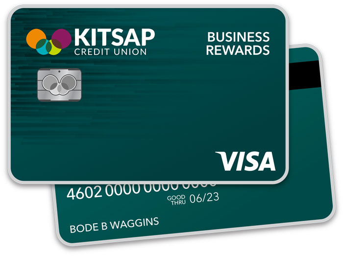 Graphic image of Kitsap Credit Union Business Rewards credit card.